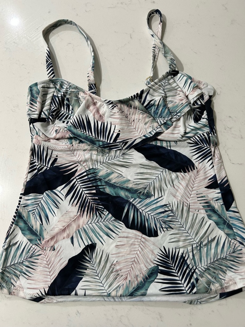 Leaf-Print Tankini Top - Green/Black